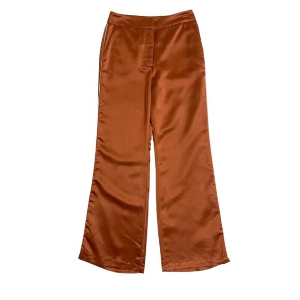 Jason Wu Brown Satin Pants white Piping Wide leg Sz 6 NEW